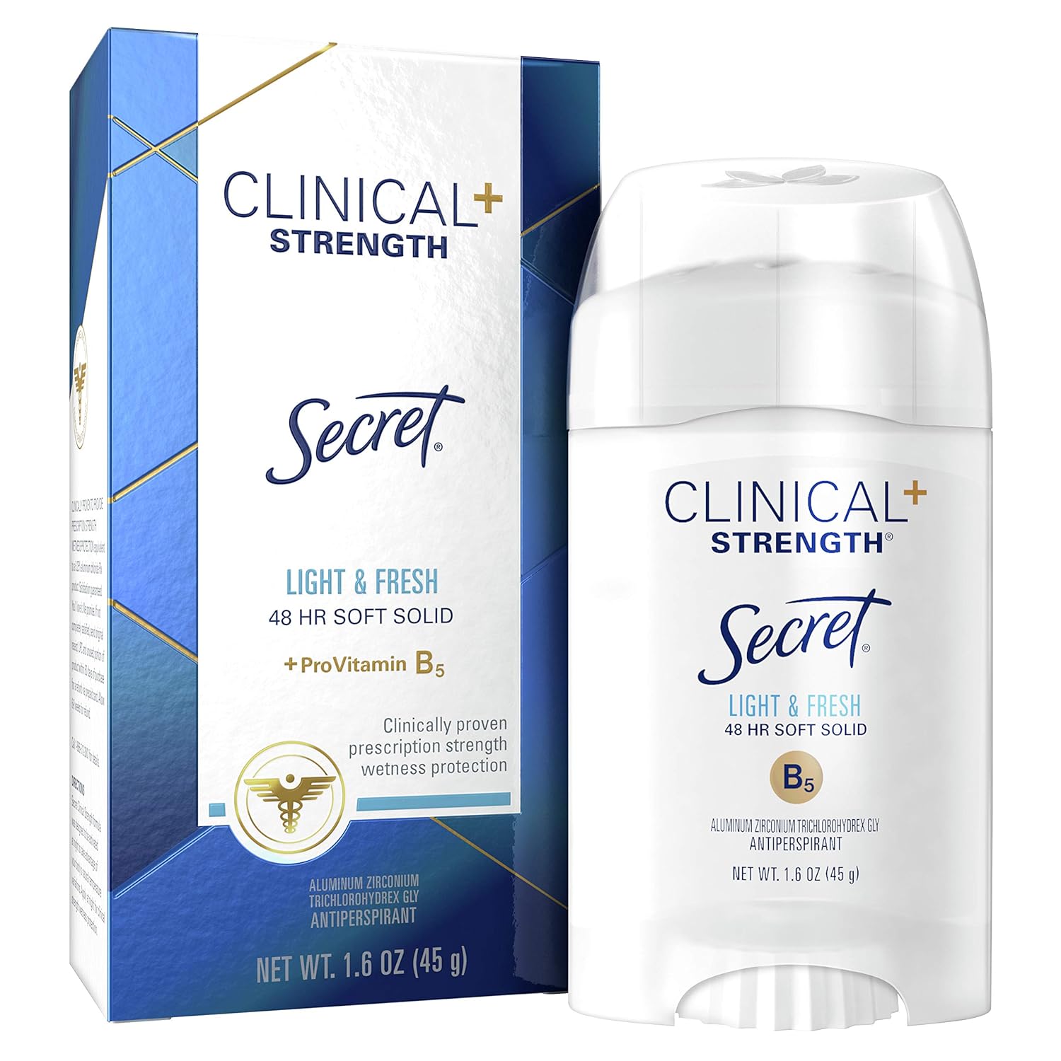 Secret Clinical Strength Antiperspirant, Light & Fresh Scent, 48hr Solid - 1.6 Oz