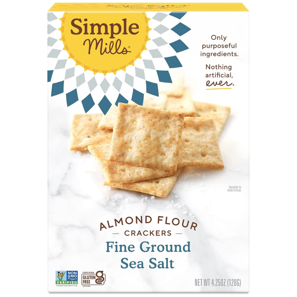 Simple Mills Almond Flour Crackers, Fine Ground Sea Salt, Gluten Free, 4.25 Oz