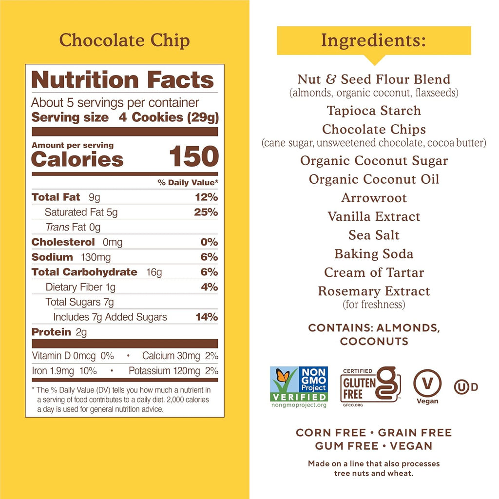 Simple Mills Crunchy Almond Flour Cookies, Chocolate Chip, Gluten Free - 5.5 Oz