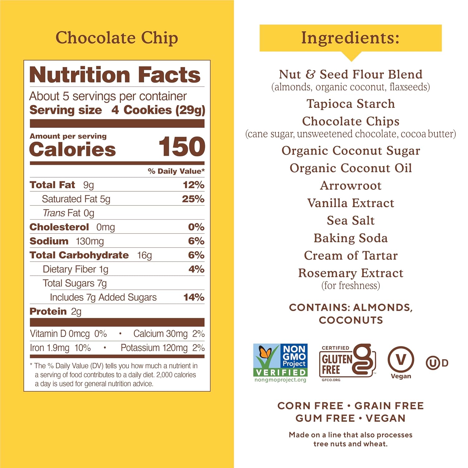 Simple Mills Crunchy Almond Flour Cookies, Chocolate Chip, Gluten Free - 5.5 Oz