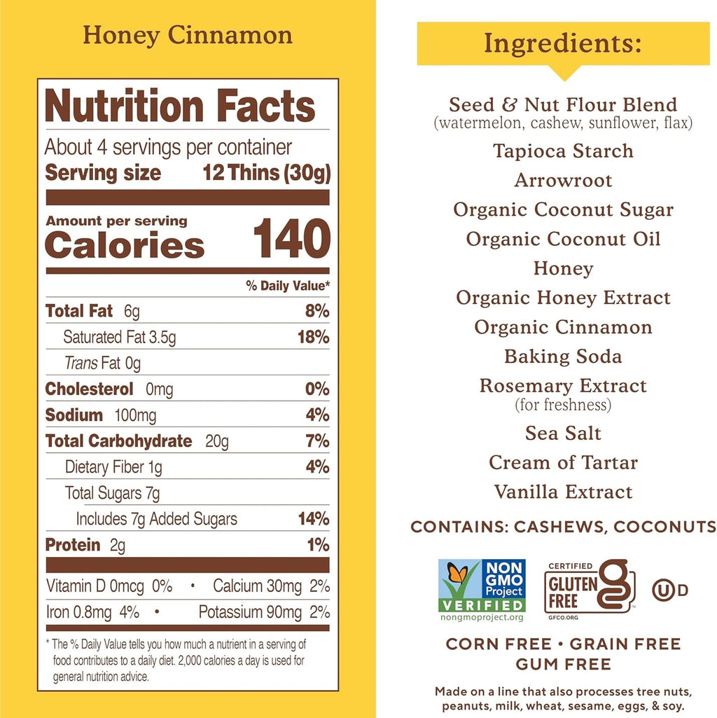 Simple Mills Sweet Thins Cookies, Seed and Nut Flour, Honey Cinnamon - 4.25 Oz