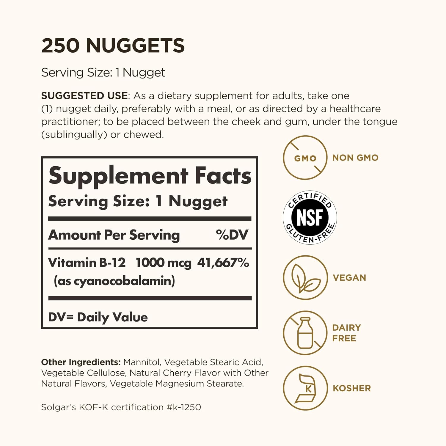 Solgar Vitamin B12 1000 µg, 250 Nuggets