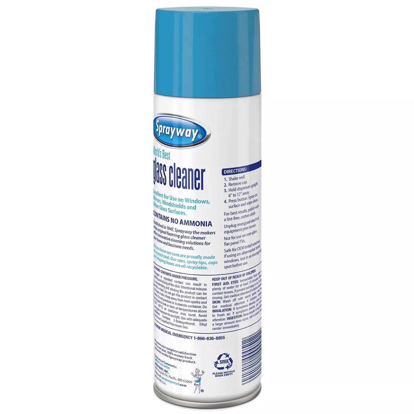 Sprayway Glass Cleaner Aerosol Spray, Ammonia Free, 19 Oz