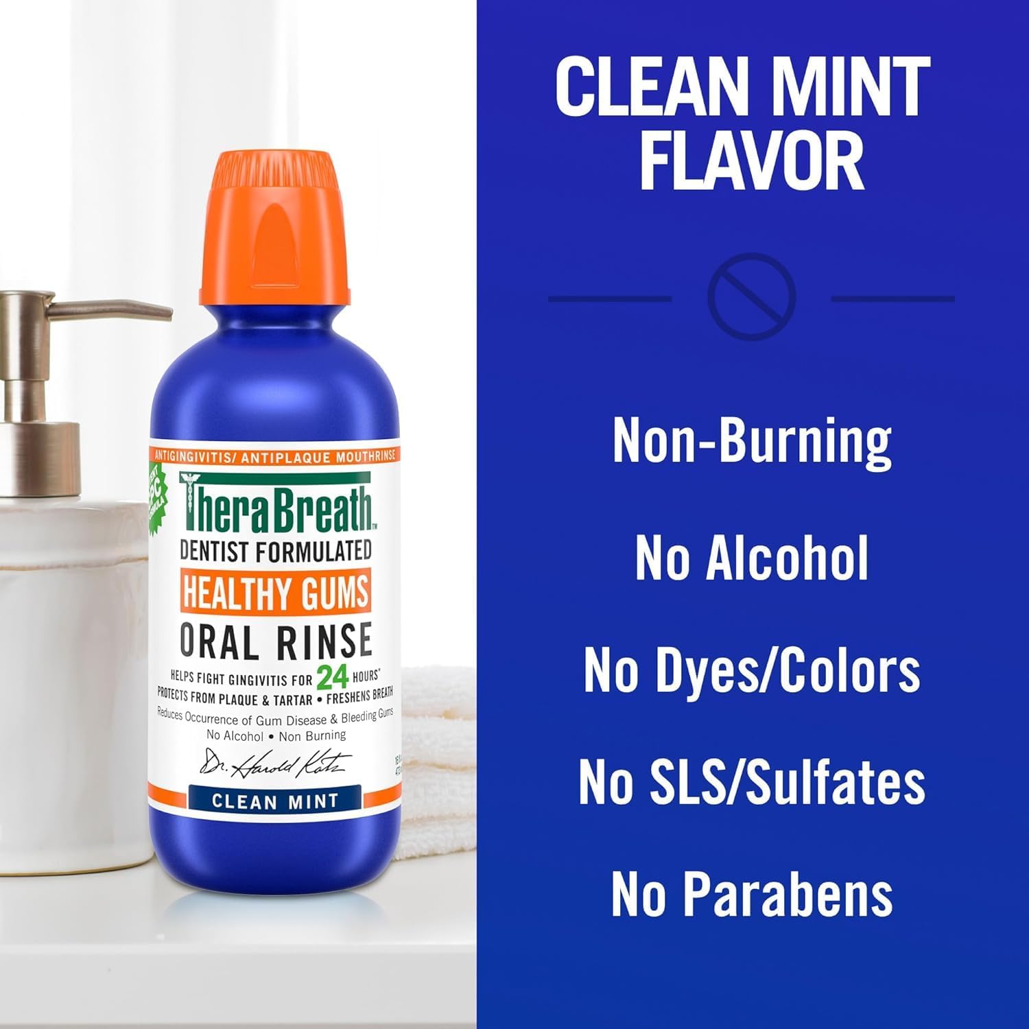 TheraBreath Oral Rinse – Clean Mint, 16 oz (Alcohol-Free Mouthwash)