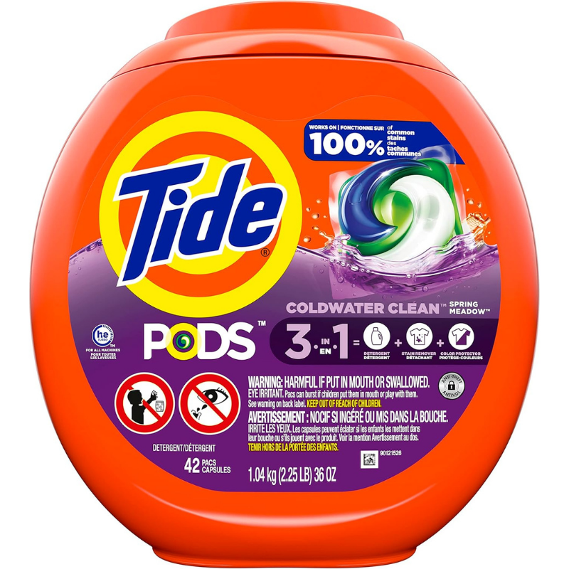 Tide Pods 3 in 1 Laundry Detergent Pacs, Spring Meadow Scent, 42 Count