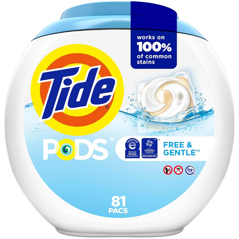 Tide Pods Free and Gentle Laundry Detergent Pacs, Hypoallergenic, 81 Count