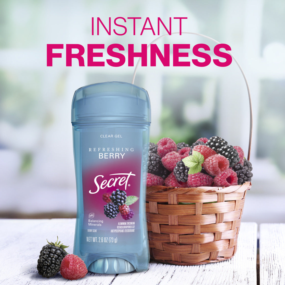 Secret Fresh Antiperspirant Deodorant Clear Gel - Refreshing Berry Scent, 2.6 Oz (Pack of 2)