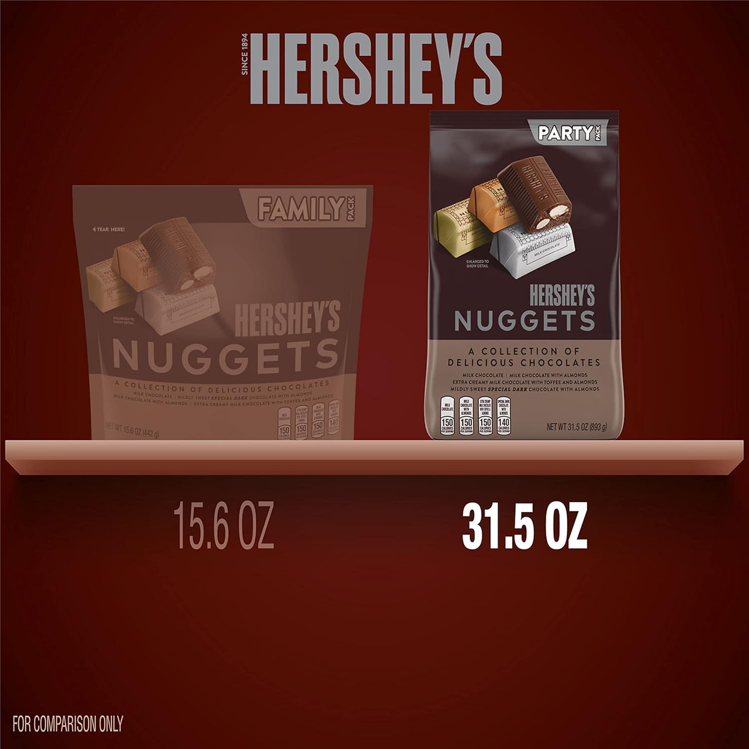 HERSHEY'S NUGGETS Assorted Chocolate Candy Party Bag,Great Stocking Stuffer and Holiday Candy,31.5 oz,(Pack of 2)