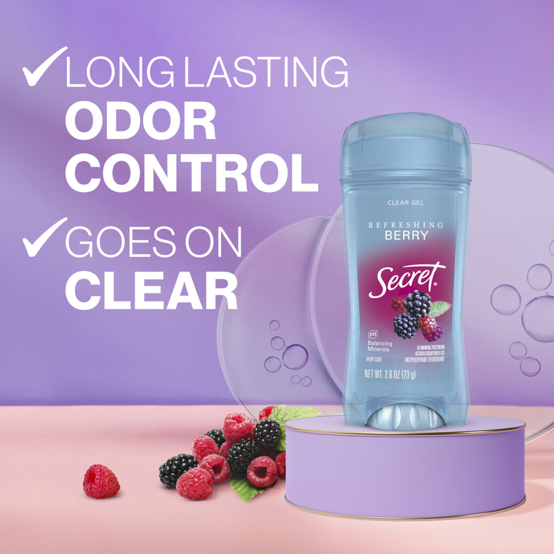 Secret Fresh Antiperspirant Deodorant Clear Gel - Refreshing Berry Scent, 2.6 Oz (Pack of 2)