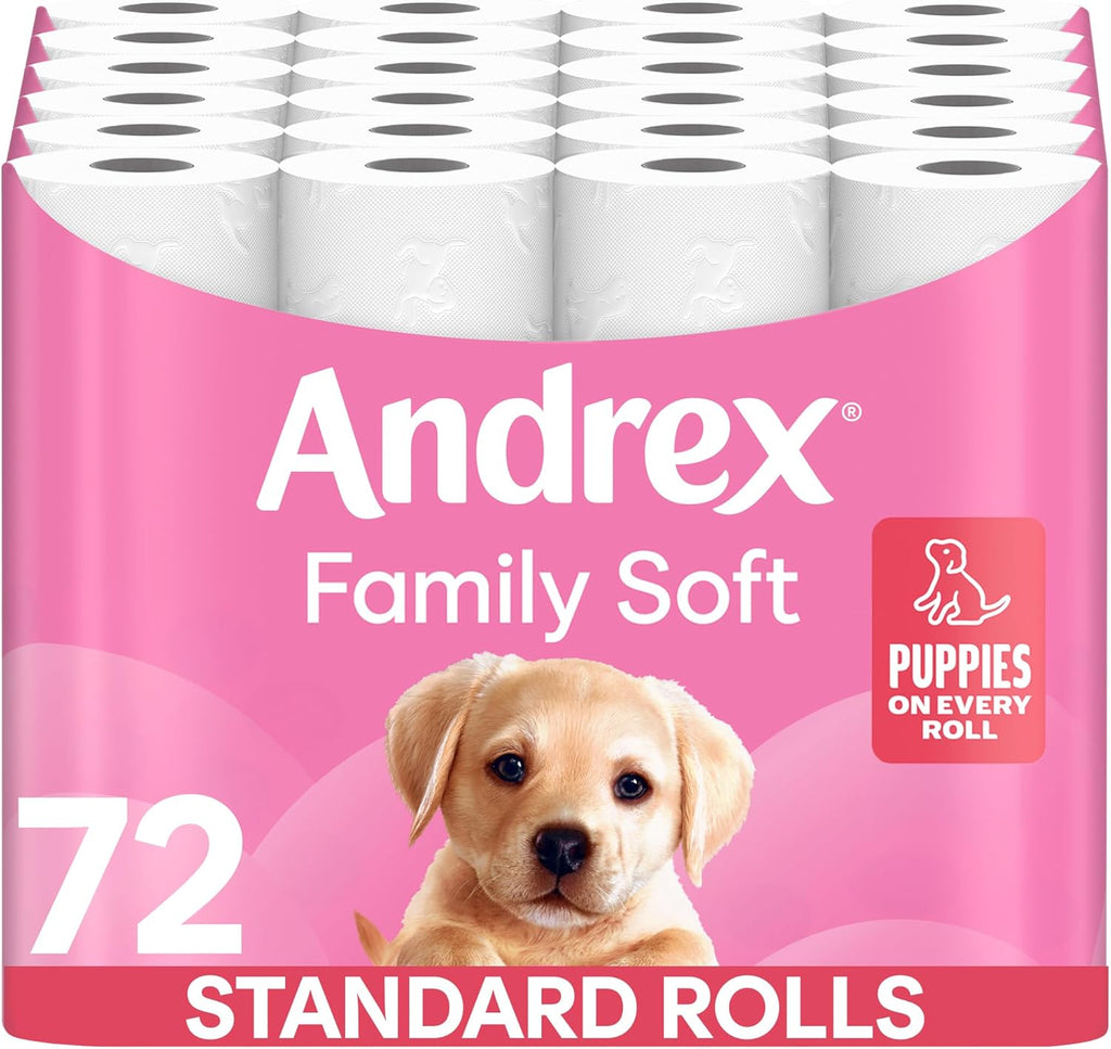 Andrex Family Soft Toilet Tissue 72 Rolls (Previously Andrex Gentle Clean) Gentle on your Family’s skin– Bulk Pack of 72 Toilet Rolls, FSC Certified