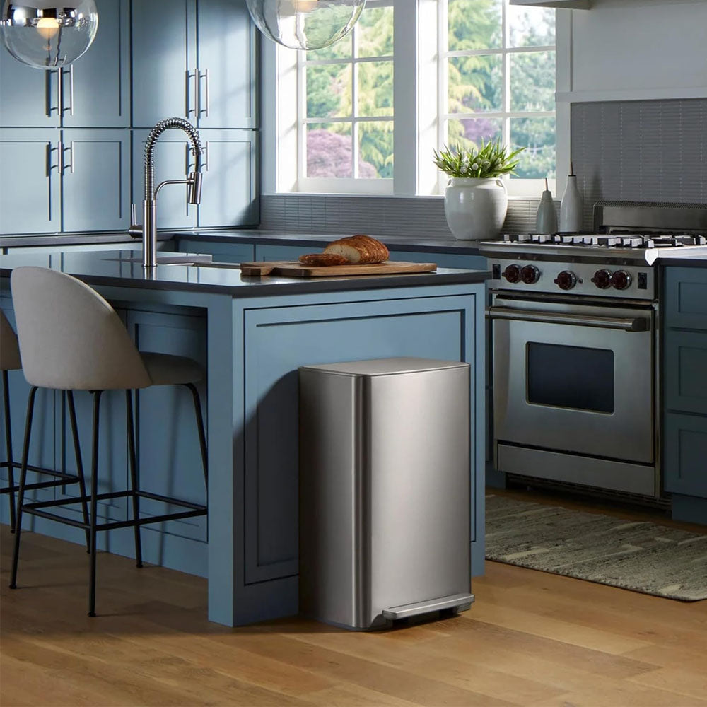 Kohler Step Trash Can, Stainless Finish - 47L (12 Gallon), Removable Plastic Liner & Space-Saving Profile Fits Snugly Against Wall Or Cabinets